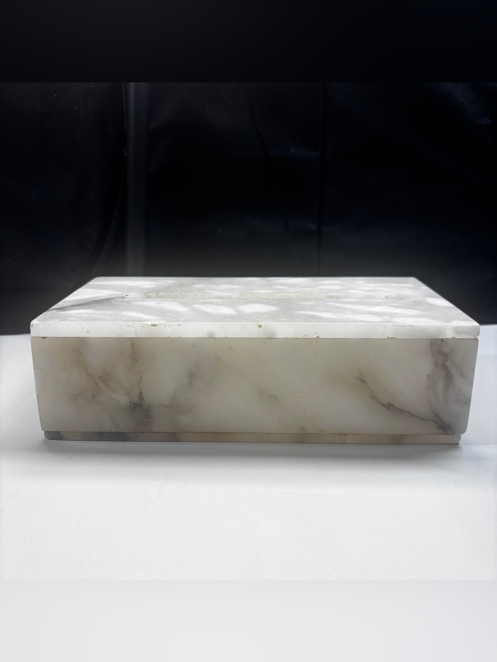 White Alabaster Tissue Box Cover W/lid Rectangular Stone Holder Facial Holder - Picture 6 of 16